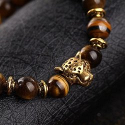 Tiger�je armb�nd med forgyldt leopard hoved 8mm
