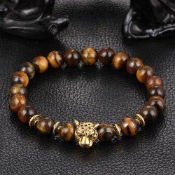 Tiger�je armb�nd med forgyldt leopard hoved 8mm