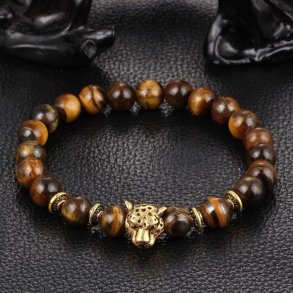 Tiger�je armb�nd med forgyldt leopard hoved 8mm