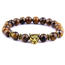 Tiger�je armb�nd med forgyldt leopard hoved 8mm