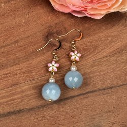 Aquamarin �reringe med blomst