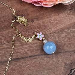 Aquamarin halskde med blomst