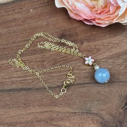 Aquamarin halskde med blomst