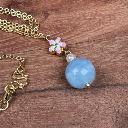 Aquamarin halskde med blomst