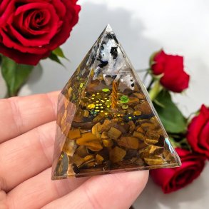 Orgone pyramide tigerje og turmalin kvarts