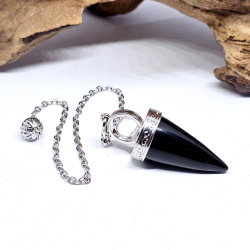 Kegleformet sort obsidian pendul med kugle