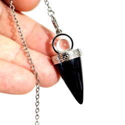 Kegleformet sort obsidian pendul med kugle