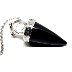 Kegleformet sort obsidian pendul med kugle