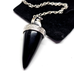 Kegleformet sort obsidian pendul med kugle