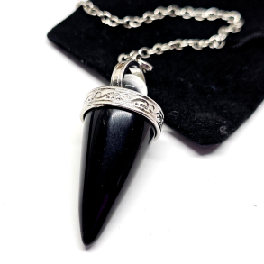 Kegleformet sort obsidian pendul med kugle