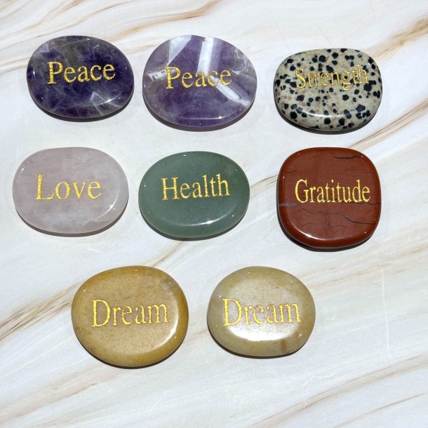 Flade lommesten m. tekst