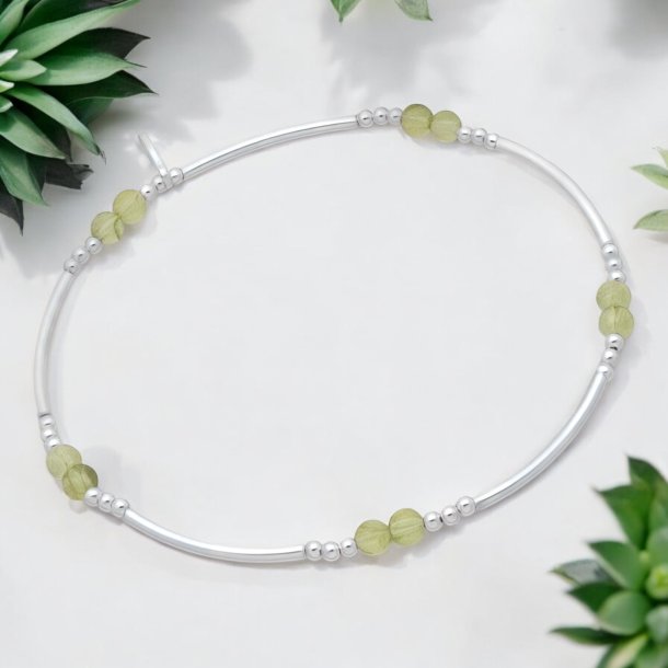 925 Sterling slv armbnd, med peridotperler