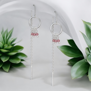 925 Sterling slv rering med pink turmalin perler