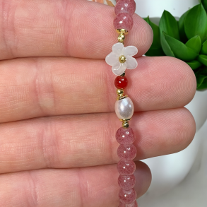 Jordbrkvarts armbnd m.blomst