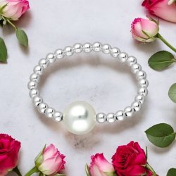 925 Sterling slv ring, med ferskvandsperle