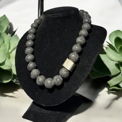 Lava halskde med med slvperle