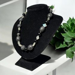 Lava halskde m. labradorit og sm slvperler