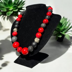 Lava halskde med koral og slvperler