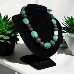 Lava halskde med turkis og slvperle