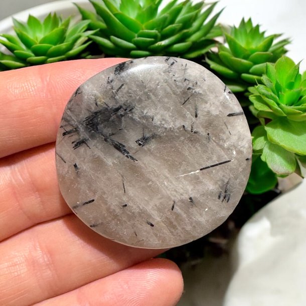 Turmalin kvarts flad lommesten