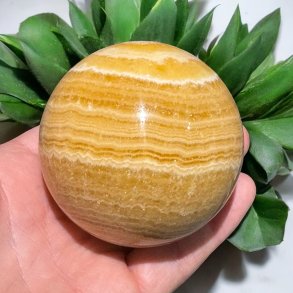 Orange stribet calcit kugle 71mm