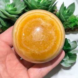 Orange stribet calcit kugle 70mm