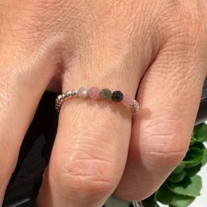 925 Sterling slv ring, med turmalinkugler