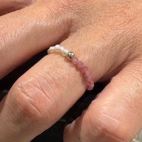 925 Sterling slv ring, med ferskvandsperler og pink turmalin