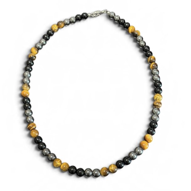 Herre halsk�de H�matit/tiger�je/sort obsidian 8mm