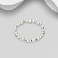 925 Sterling slv ring, med ferskvandsperler