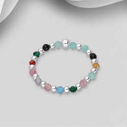 925 Sterling slv ring, med forskellige krystalkugler