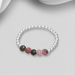 925 Sterling slv ring, med turmalinkugler