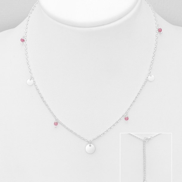 925 Sterling slv halskde med med pink turmalin