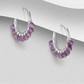 925 Sterling slv rering med ametyst perler