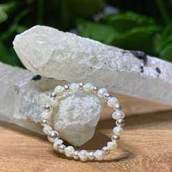 925 Sterling slv ring, med ferskvandsperler