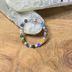 925 Sterling slv ring, med forskellige krystalkugler