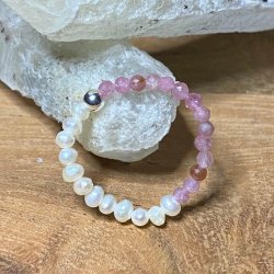 925 Sterling slv ring, med ferskvandsperler og pink turmalin