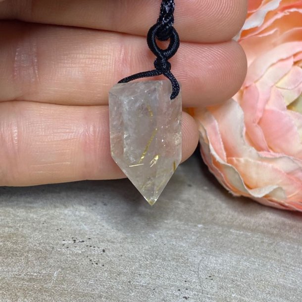 Guld Rutilkvarts vedhng med flettet snor