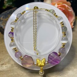 Fluorit armbnd med selenit kugler 7.5mm