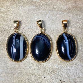 stribet agat Vedhng med forgyldt kant